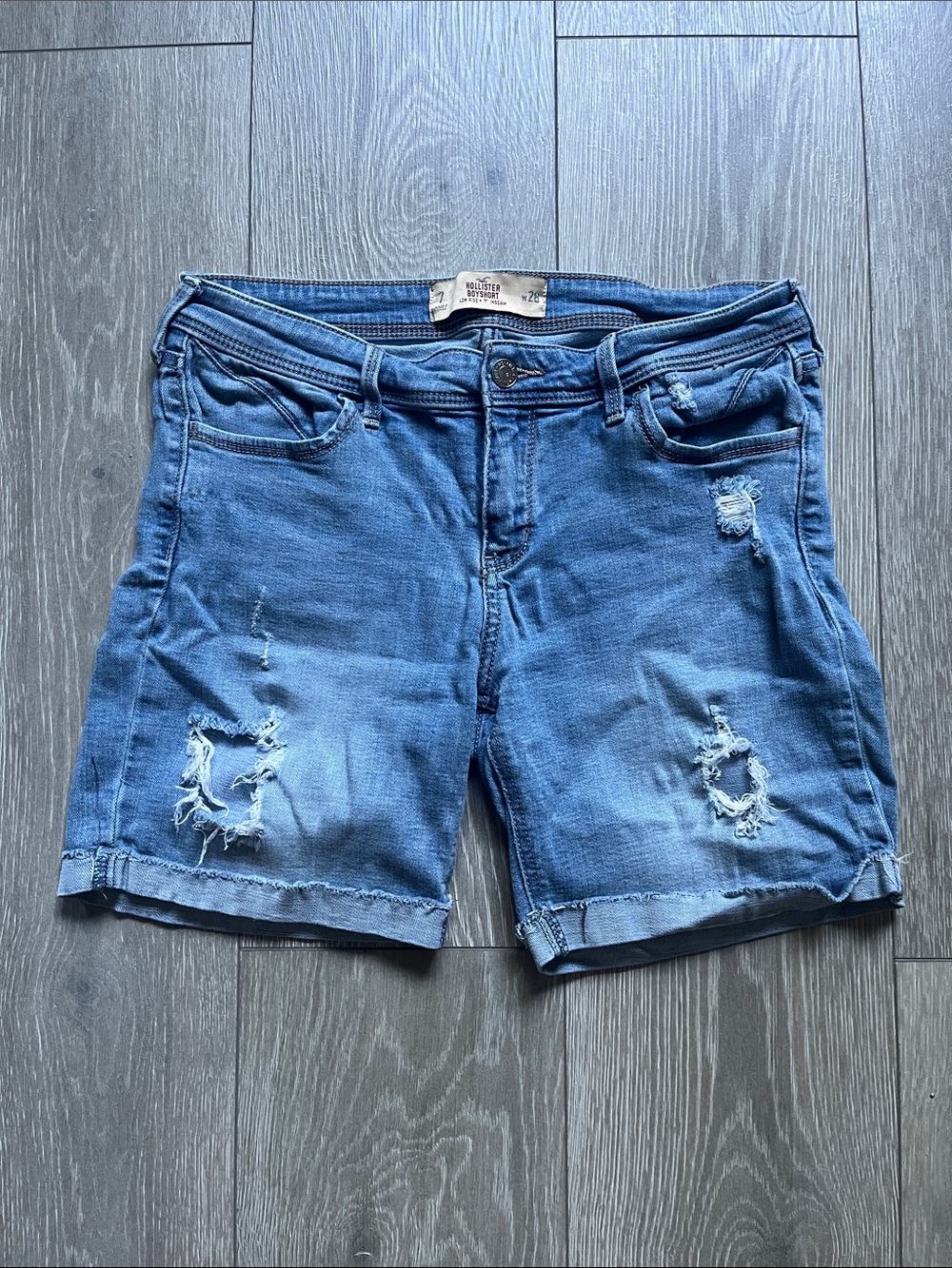 Hollister Light Blue Distressed Denim Shorts